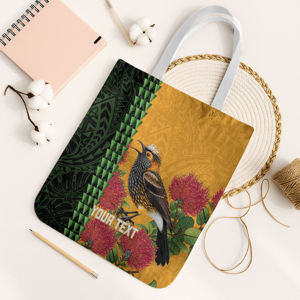 Personalized Hawaii Akohekohe Ohia Lehua Tote Bag Crested Honeycreeper Kakau Hawaiian Pattern LT14 White Strap One Size Orange - Polynesian Pride