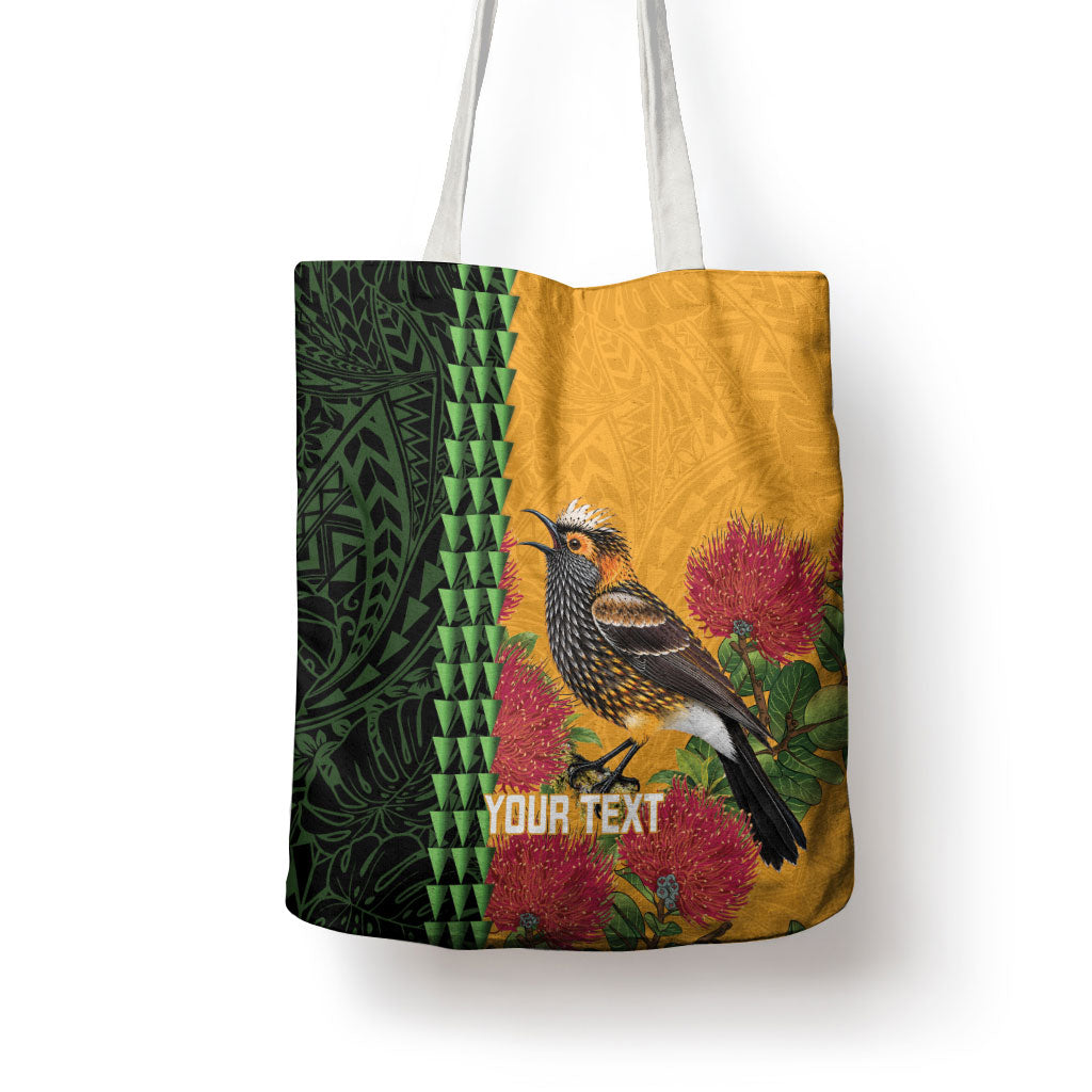 Personalized Hawaii Akohekohe Ohia Lehua Tote Bag Crested Honeycreeper Kakau Hawaiian Pattern LT14 - Polynesian Pride