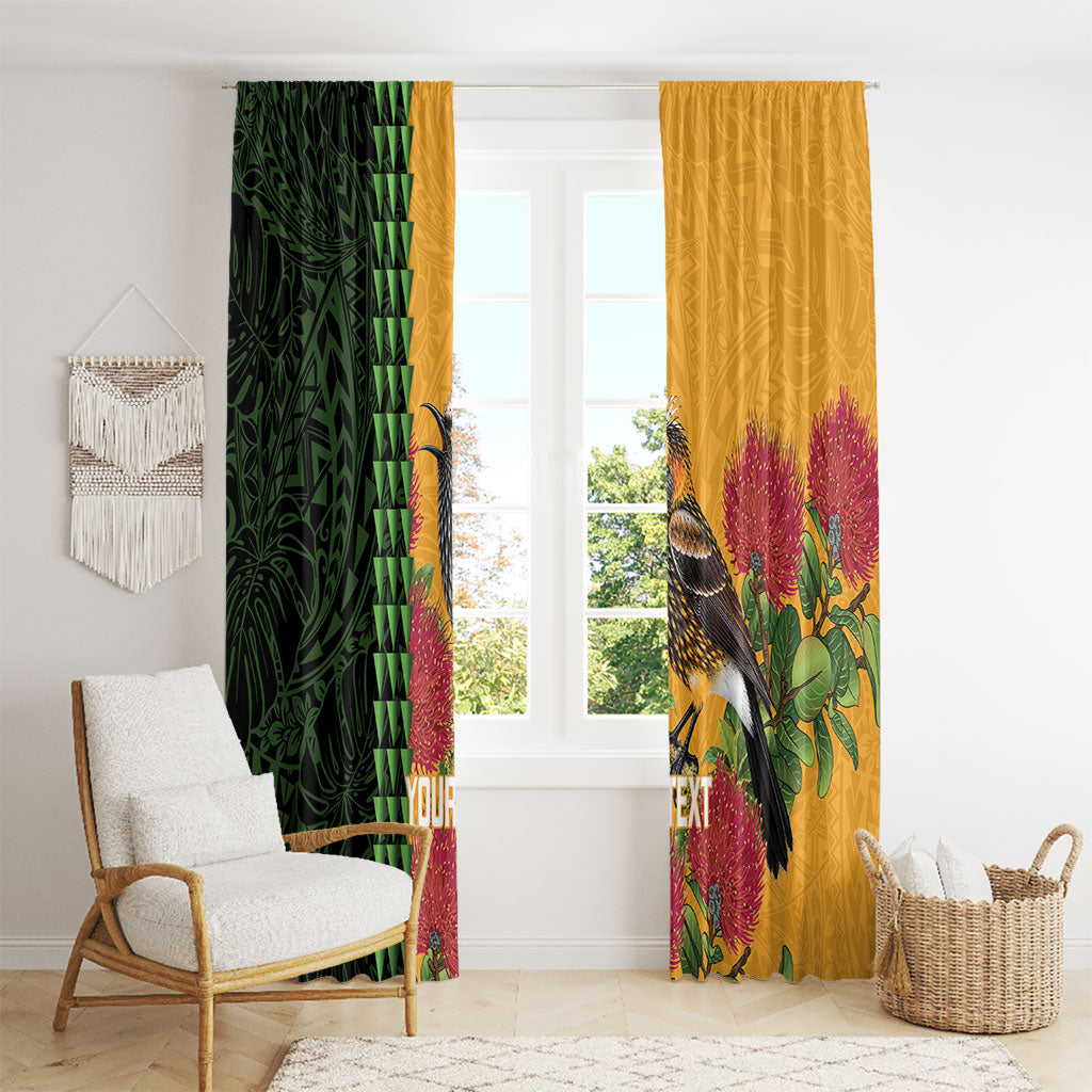 Personalized Hawaii Akohekohe Ohia Lehua Window Curtain Crested Honeycreeper Kakau Hawaiian Pattern LT14 - Polynesian Pride