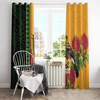Personalized Hawaii Akohekohe Ohia Lehua Window Curtain Crested Honeycreeper Kakau Hawaiian Pattern LT14 - Polynesian Pride