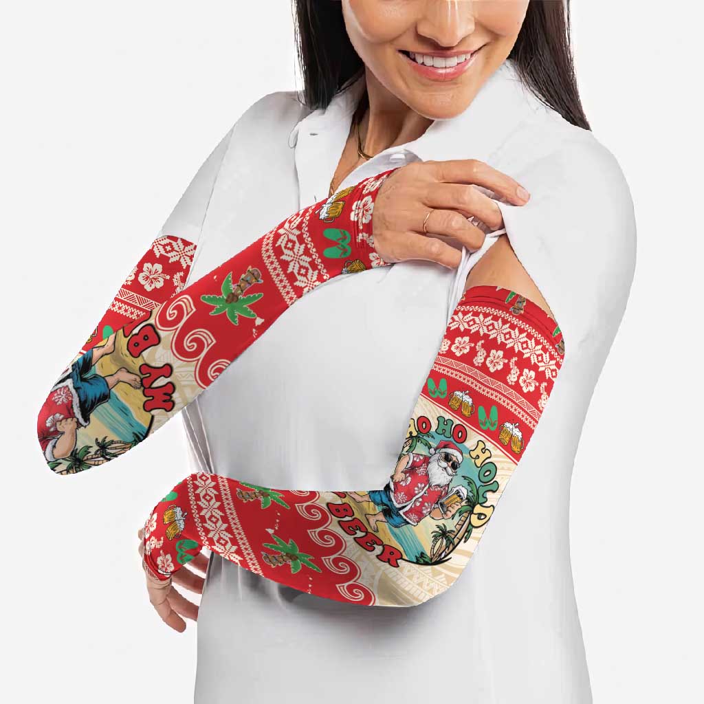 Mele Kalikimaka Hawaii Arm Sleeves Funny Beer-Loving Santa Hawaiian Tropical - Polynesian Pride