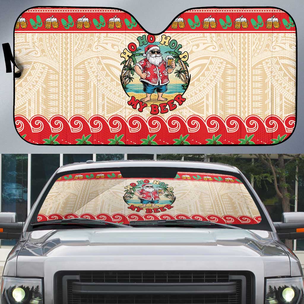 Mele Kalikimaka Hawaii Auto Sun Shade Funny Beer-Loving Santa Hawaiian Tropical LT14 Red - Polynesian Pride
