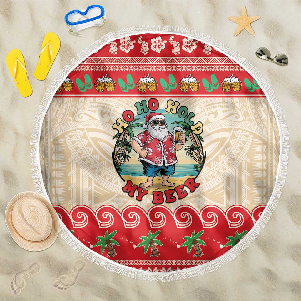 Mele Kalikimaka Hawaii Beach Blanket Funny Beer-Loving Santa Hawaiian Tropical LT14 One Size 150cm Red - Polynesian Pride