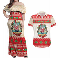 Mele Kalikimaka Hawaii Couples Matching Off Shoulder Maxi Dress and Hawaiian Shirt Funny Beer-Loving Santa Hawaiian Tropical LT14 Red - Polynesian Pride