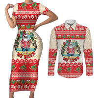 Mele Kalikimaka Hawaii Couples Matching Short Sleeve Bodycon Dress and Long Sleeve Button Shirt Funny Beer-Loving Santa Hawaiian Tropical LT14 Red - Polynesian Pride