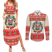 Mele Kalikimaka Hawaii Couples Matching Summer Maxi Dress and Long Sleeve Button Shirt Funny Beer-Loving Santa Hawaiian Tropical - Polynesian Pride