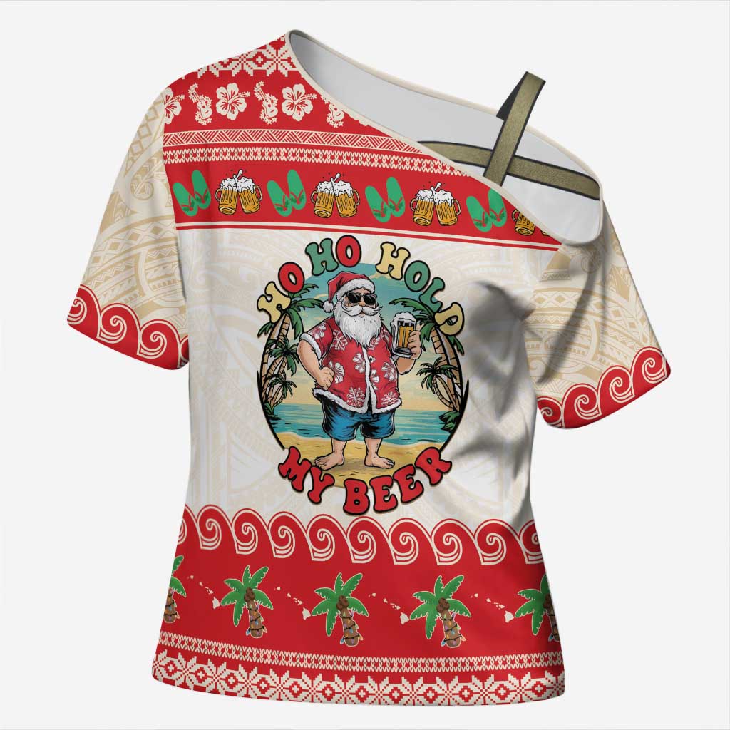 Mele Kalikimaka Hawaii Cross Shoulder Shirt Funny Beer-Loving Santa Hawaiian Tropical - Polynesian Pride
