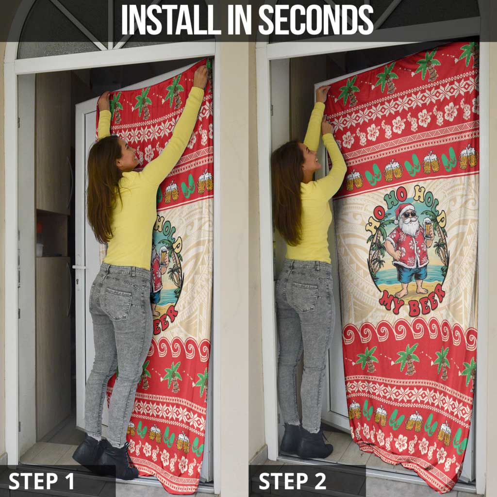 Mele Kalikimaka Hawaii Door Cover Funny Beer-Loving Santa Hawaiian Tropical - Polynesian Pride