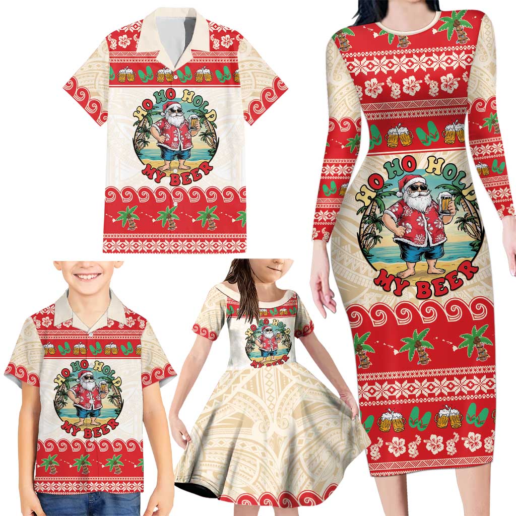 Mele Kalikimaka Hawaii Family Matching Long Sleeve Bodycon Dress and Hawaiian Shirt Funny Beer-Loving Santa Hawaiian Tropical - Polynesian Pride