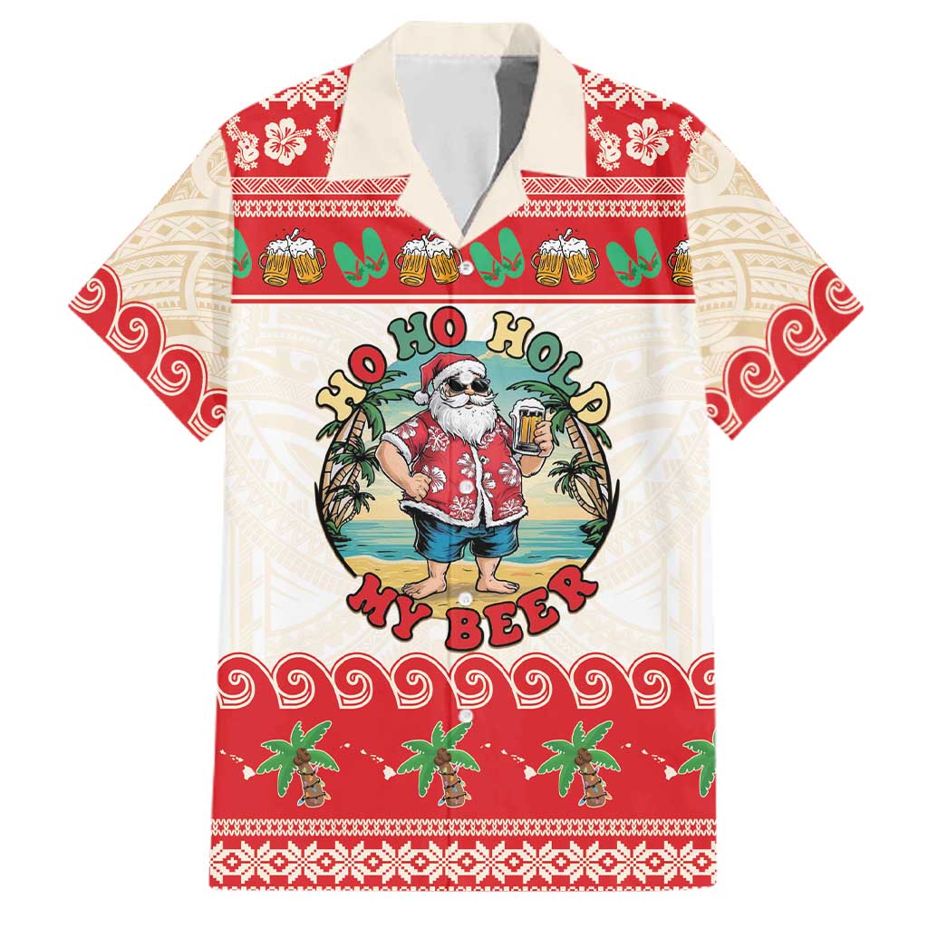 Mele Kalikimaka Hawaii Family Matching Mermaid Dress and Hawaiian Shirt Funny Beer-Loving Santa Hawaiian Tropical LT14 Dad's Shirt - Short Sleeve Red - Polynesian Pride