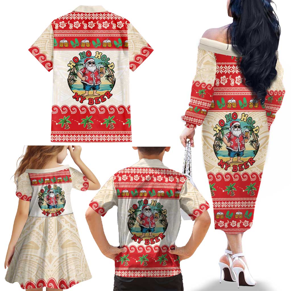 Mele Kalikimaka Hawaii Family Matching Off The Shoulder Long Sleeve Dress and Hawaiian Shirt Funny Beer-Loving Santa Hawaiian Tropical LT14 - Polynesian Pride