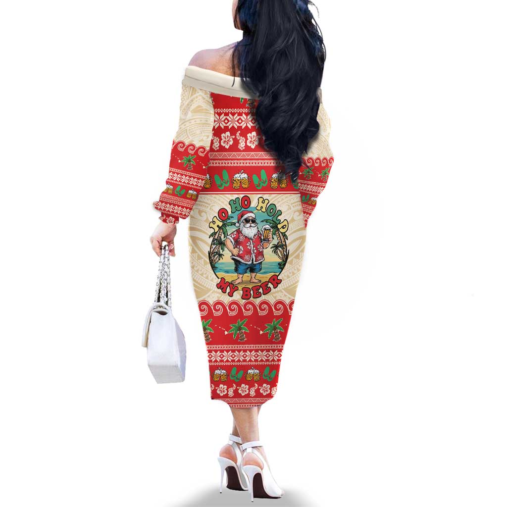 Mele Kalikimaka Hawaii Family Matching Off The Shoulder Long Sleeve Dress and Hawaiian Shirt Funny Beer-Loving Santa Hawaiian Tropical LT14 - Polynesian Pride