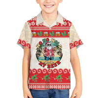Mele Kalikimaka Hawaii Family Matching Off The Shoulder Long Sleeve Dress and Hawaiian Shirt Funny Beer-Loving Santa Hawaiian Tropical LT14 Son's Shirt Red - Polynesian Pride