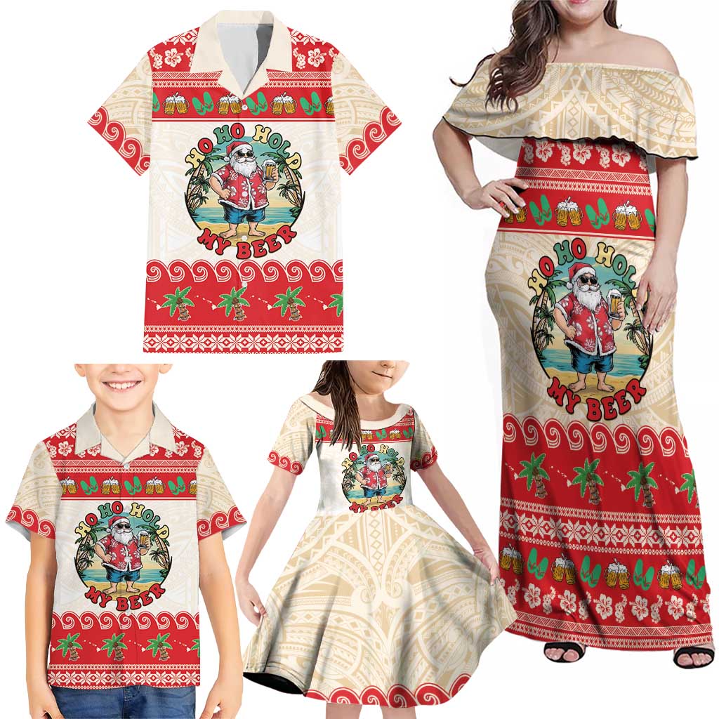 Mele Kalikimaka Hawaii Family Matching Off Shoulder Maxi Dress and Hawaiian Shirt Funny Beer-Loving Santa Hawaiian Tropical - Polynesian Pride