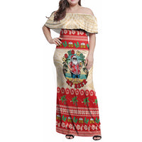 Mele Kalikimaka Hawaii Family Matching Off Shoulder Maxi Dress and Hawaiian Shirt Funny Beer-Loving Santa Hawaiian Tropical LT14 Mom's Dress Red - Polynesian Pride