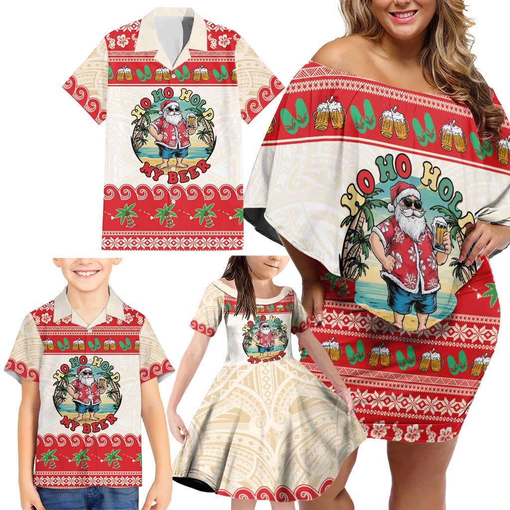 Mele Kalikimaka Hawaii Family Matching Off Shoulder Short Dress and Hawaiian Shirt Funny Beer-Loving Santa Hawaiian Tropical LT14 - Polynesian Pride