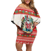 Mele Kalikimaka Hawaii Family Matching Off Shoulder Short Dress and Hawaiian Shirt Funny Beer-Loving Santa Hawaiian Tropical LT14 Mom's Dress Red - Polynesian Pride