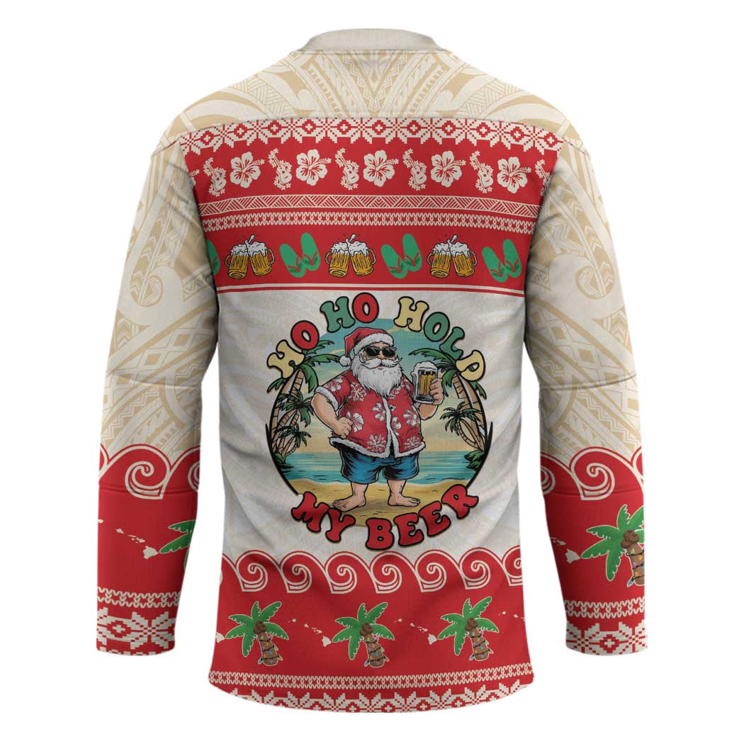 Mele Kalikimaka Hawaii Hockey Jersey Funny Beer-Loving Santa Hawaiian Tropical - Polynesian Pride