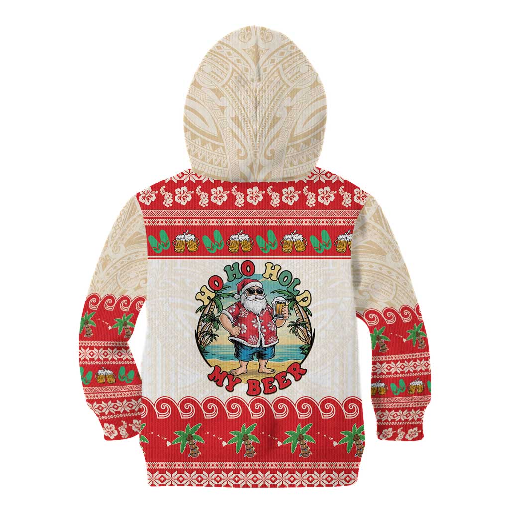 Mele Kalikimaka Hawaii Kid Hoodie Funny Beer-Loving Santa Hawaiian Tropical LT14 - Polynesian Pride