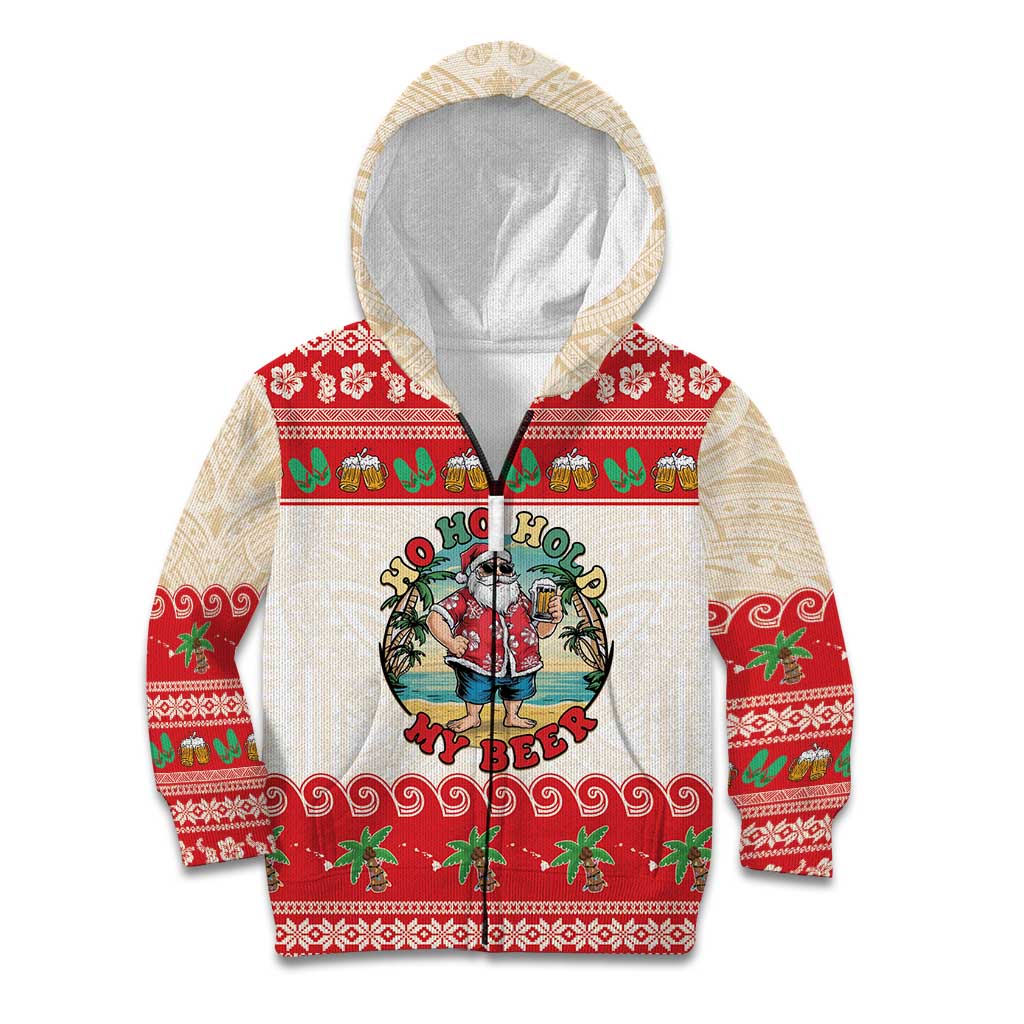 Mele Kalikimaka Hawaii Kid Hoodie Funny Beer-Loving Santa Hawaiian Tropical LT14 Zip Hoodie Red - Polynesian Pride