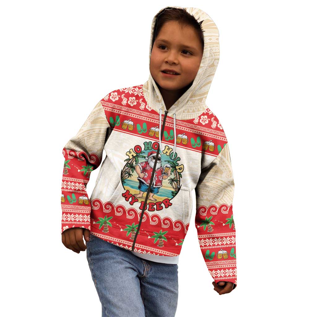 Mele Kalikimaka Hawaii Kid Hoodie Funny Beer-Loving Santa Hawaiian Tropical LT14 - Polynesian Pride