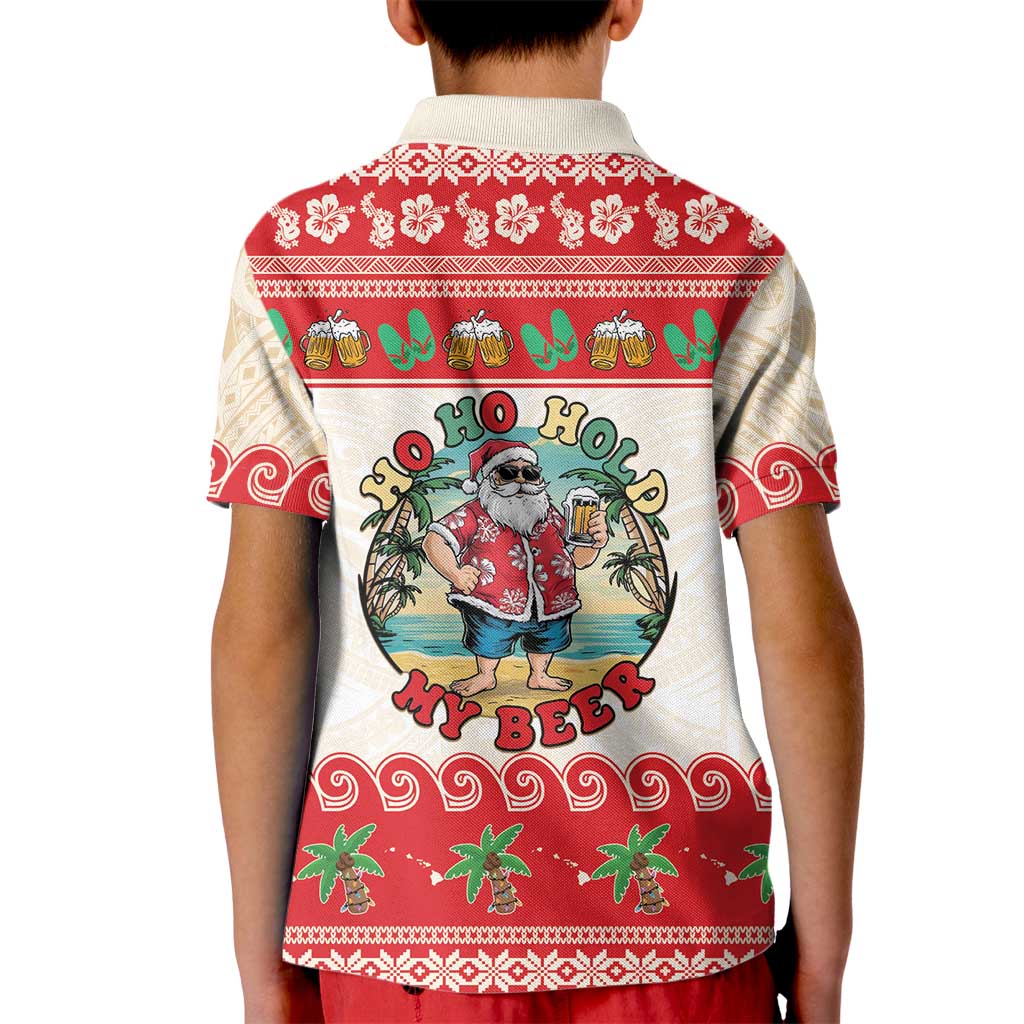 Mele Kalikimaka Hawaii Kid Polo Shirt Funny Beer-Loving Santa Hawaiian Tropical - Polynesian Pride