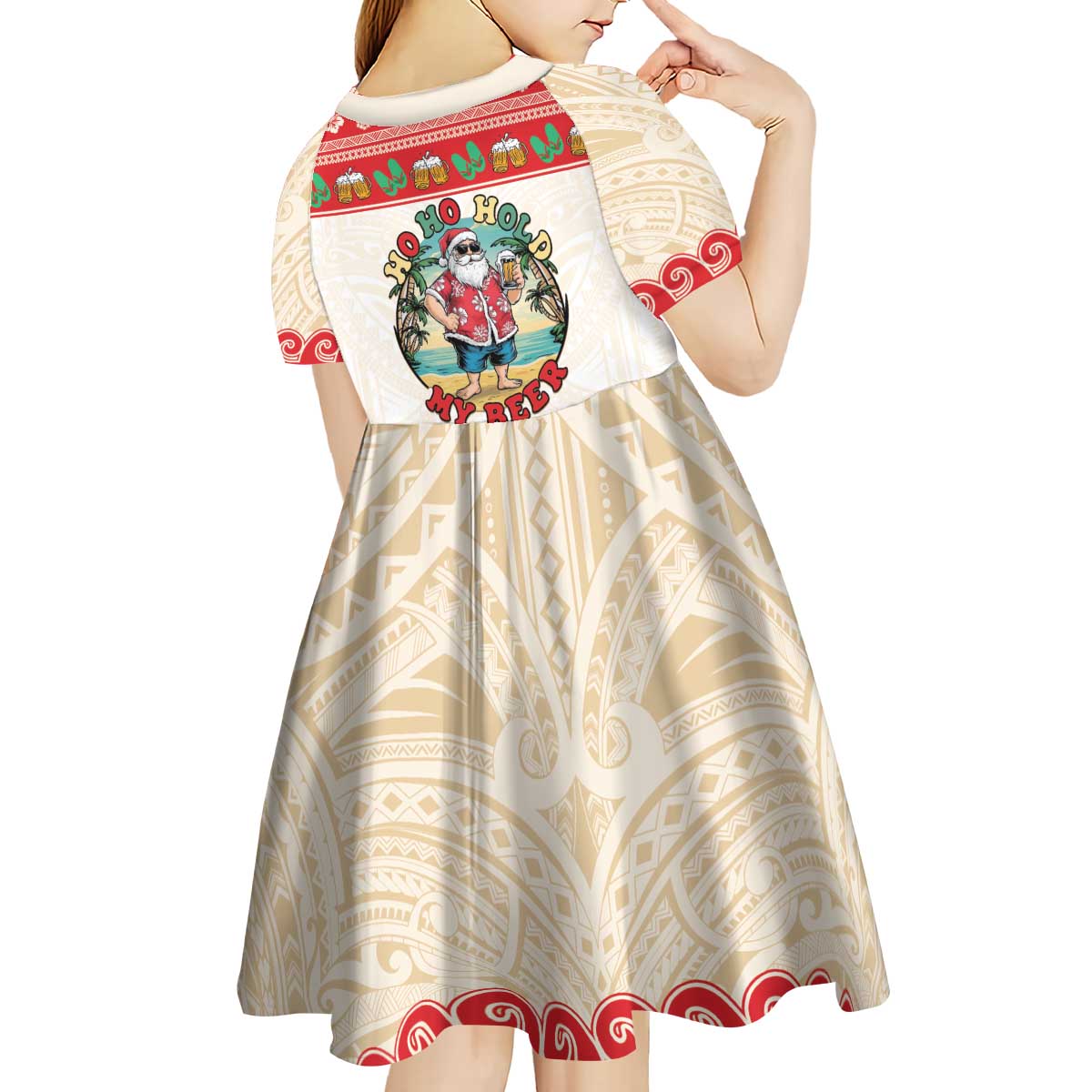Mele Kalikimaka Hawaii Kid Short Sleeve Dress Funny Beer-Loving Santa Hawaiian Tropical - Polynesian Pride