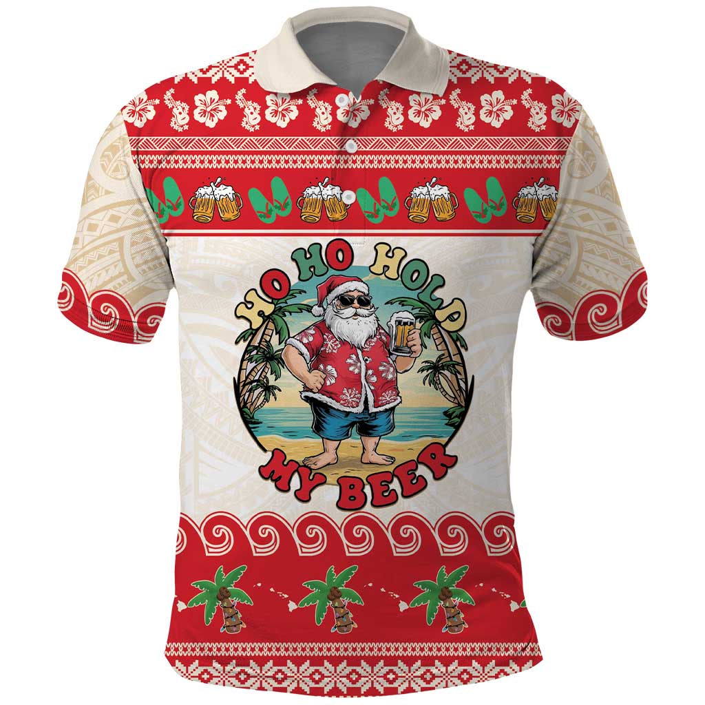 Mele Kalikimaka Hawaii Polo Shirt Funny Beer-Loving Santa Hawaiian Tropical - Polynesian Pride
