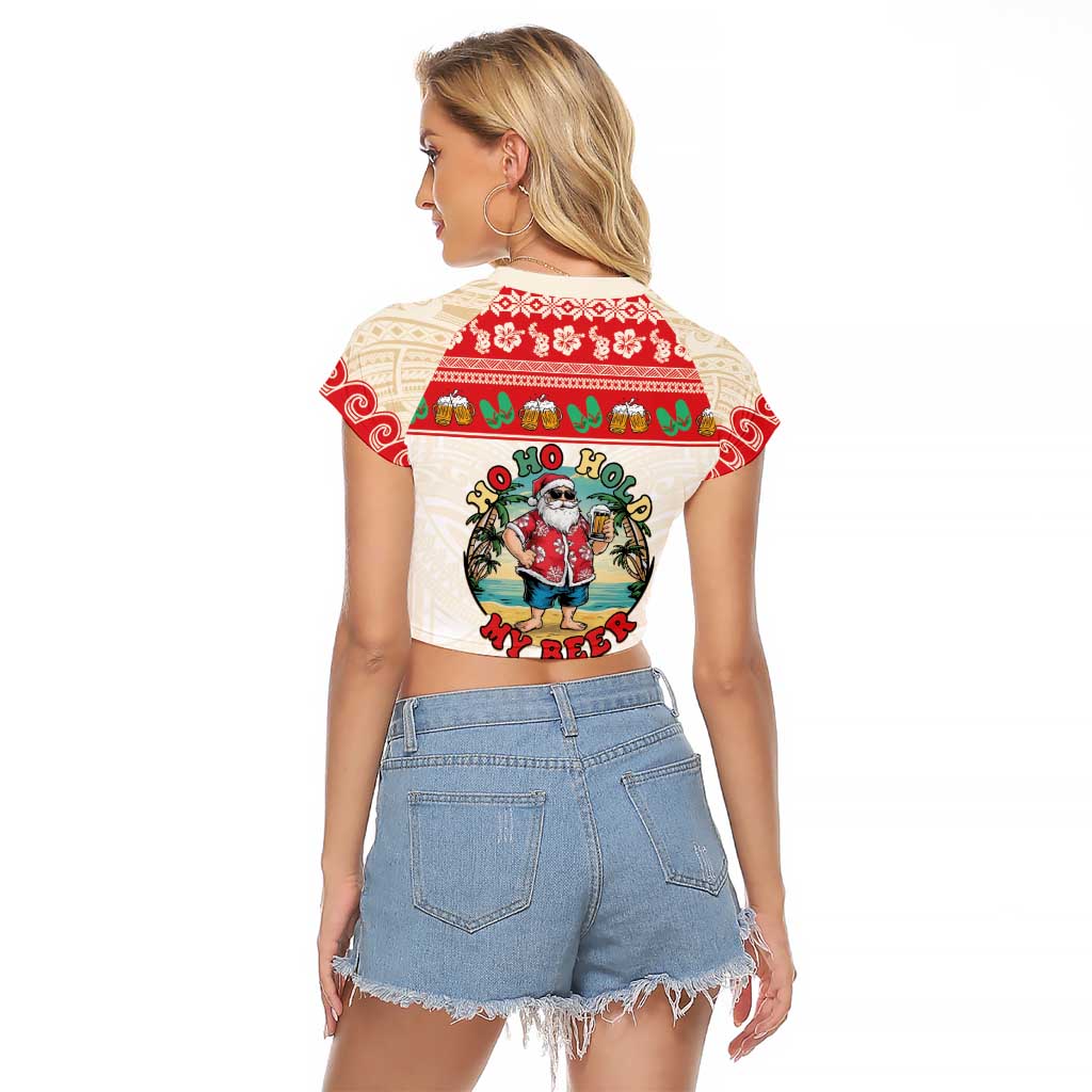 Mele Kalikimaka Hawaii Raglan Cropped T Shirt Funny Beer-Loving Santa Hawaiian Tropical - Polynesian Pride