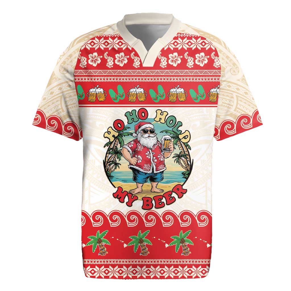 Mele Kalikimaka Hawaii Rugby Jersey Funny Beer-Loving Santa Hawaiian Tropical - Polynesian Pride
