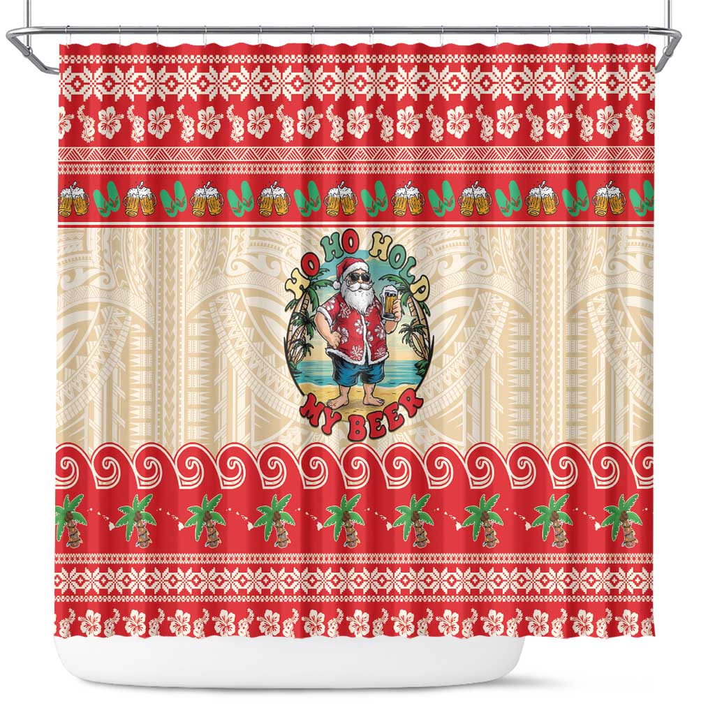 Mele Kalikimaka Hawaii Shower Curtain Funny Beer-Loving Santa Hawaiian Tropical LT14 Red - Polynesian Pride
