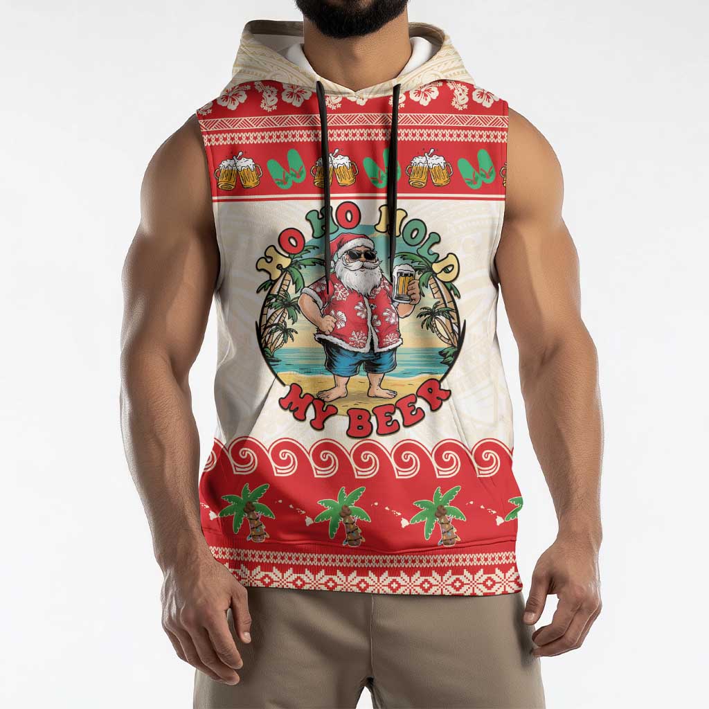 Mele Kalikimaka Hawaii Sleeveless Hoodie Funny Beer-Loving Santa Hawaiian Tropical - Polynesian Pride