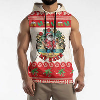 Mele Kalikimaka Hawaii Sleeveless Hoodie Funny Beer-Loving Santa Hawaiian Tropical - Polynesian Pride