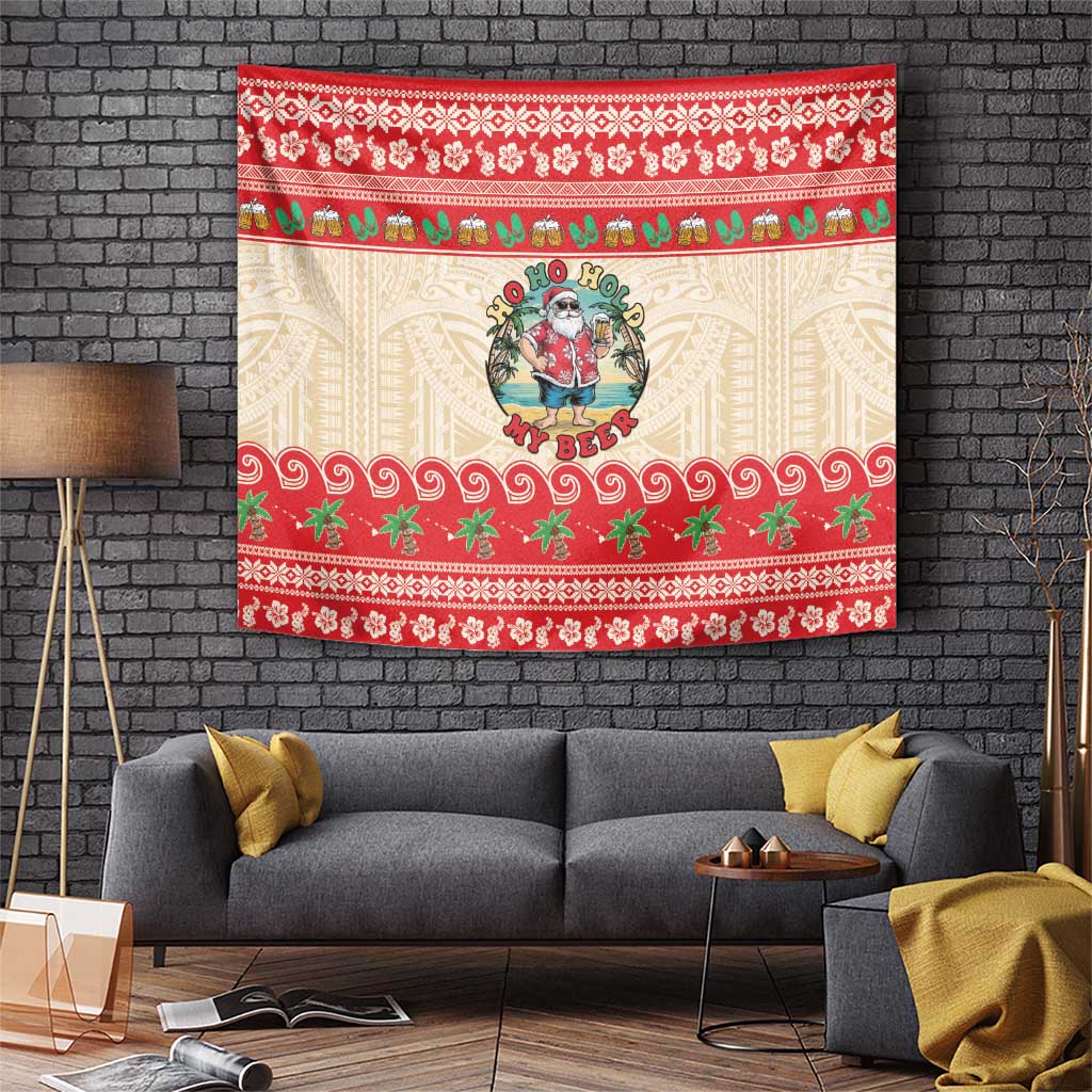 Mele Kalikimaka Hawaii Tapestry Funny Beer-Loving Santa Hawaiian Tropical - Polynesian Pride