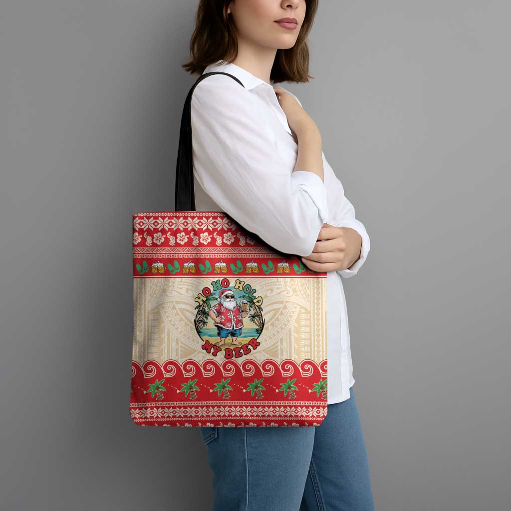 Mele Kalikimaka Hawaii Tote Bag Funny Beer-Loving Santa Hawaiian Tropical - Polynesian Pride