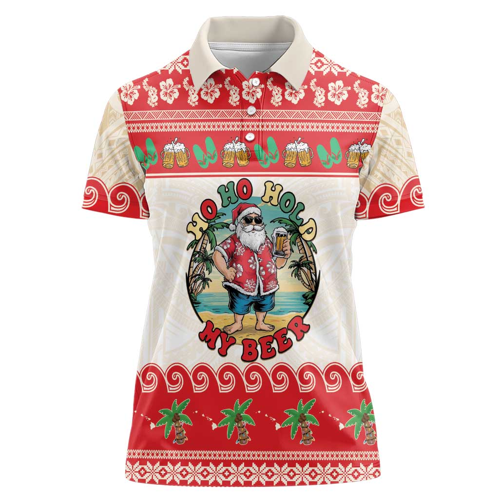 Mele Kalikimaka Hawaii Women Polo Shirt Funny Beer-Loving Santa Hawaiian Tropical - Polynesian Pride