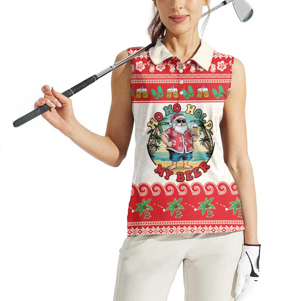 Mele Kalikimaka Hawaii Women Sleeveless Polo Shirt Funny Beer-Loving Santa Hawaiian Tropical LT14 - Polynesian Pride