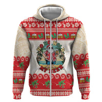 Mele Kalikimaka Hawaii Zip Hoodie Funny Beer-Loving Santa Hawaiian Tropical LT14 Zip Hoodie Red - Polynesian Pride