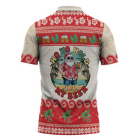 Mele Kalikimaka Hawaii Zipper Polo Shirt Funny Beer-Loving Santa Hawaiian Tropical - Polynesian Pride