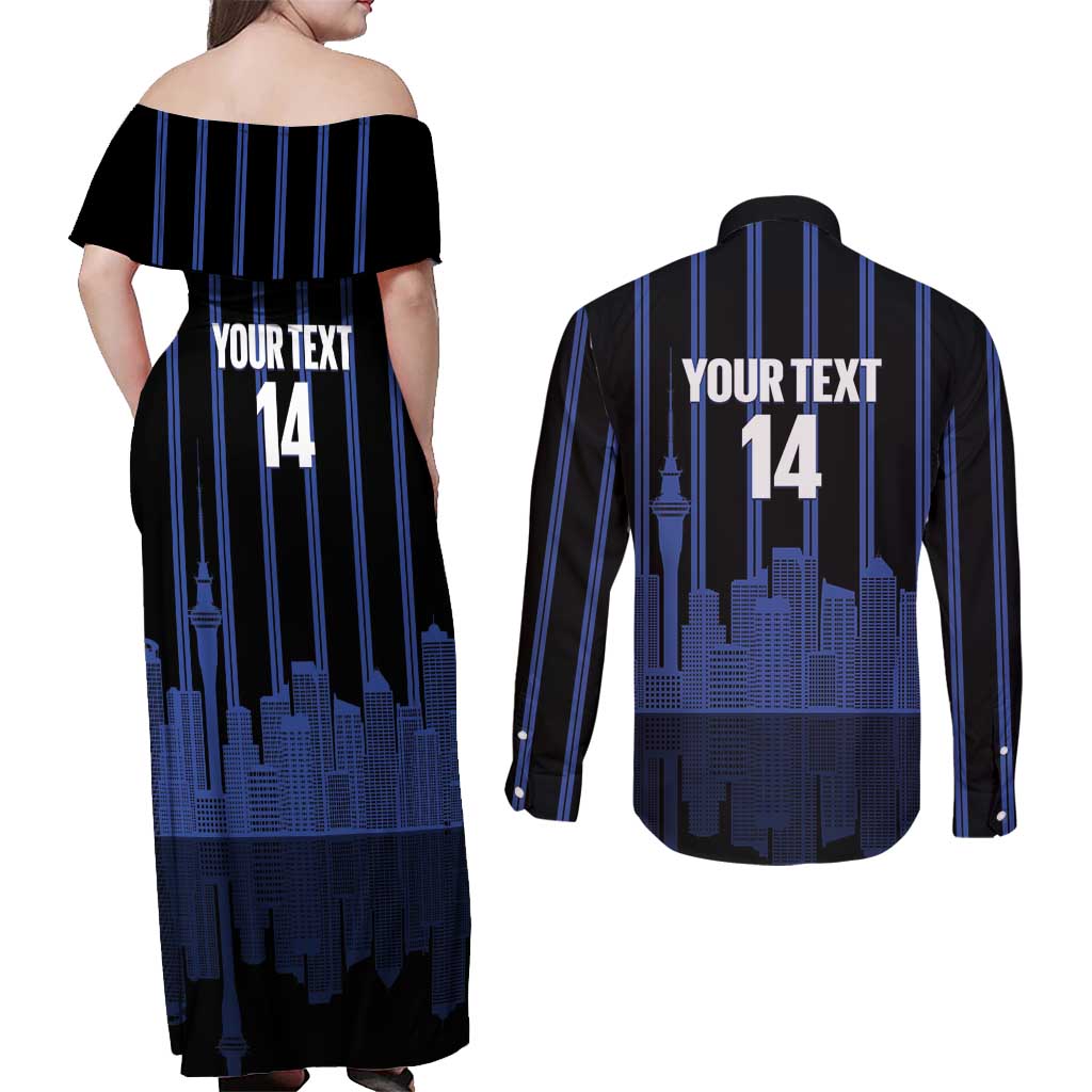 New Zealand Auckland Football Custom Couples Matching Off Shoulder Maxi Dress and Long Sleeve Button Shirt Go City of Sails Est 2025 LT14 - Polynesian Pride