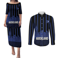 New Zealand Auckland Football Custom Couples Matching Puletasi and Long Sleeve Button Shirt Go City of Sails Est 2025 LT14 Black - Polynesian Pride