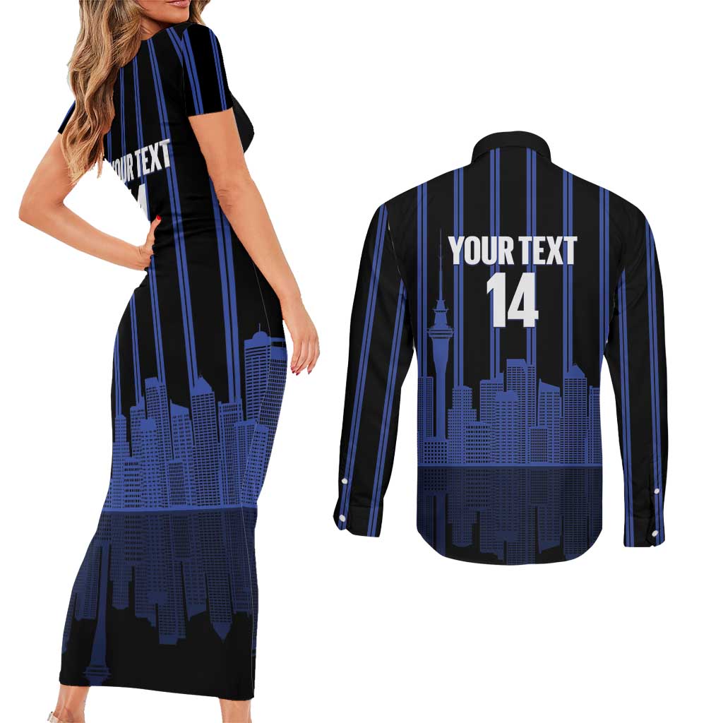 New Zealand Auckland Football Custom Couples Matching Short Sleeve Bodycon Dress and Long Sleeve Button Shirt Go City of Sails Est 2025 LT14 - Polynesian Pride