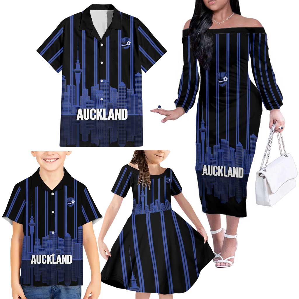 New Zealand Auckland Football Custom Family Matching Off The Shoulder Long Sleeve Dress and Hawaiian Shirt Go City of Sails Est 2025 LT14 - Polynesian Pride
