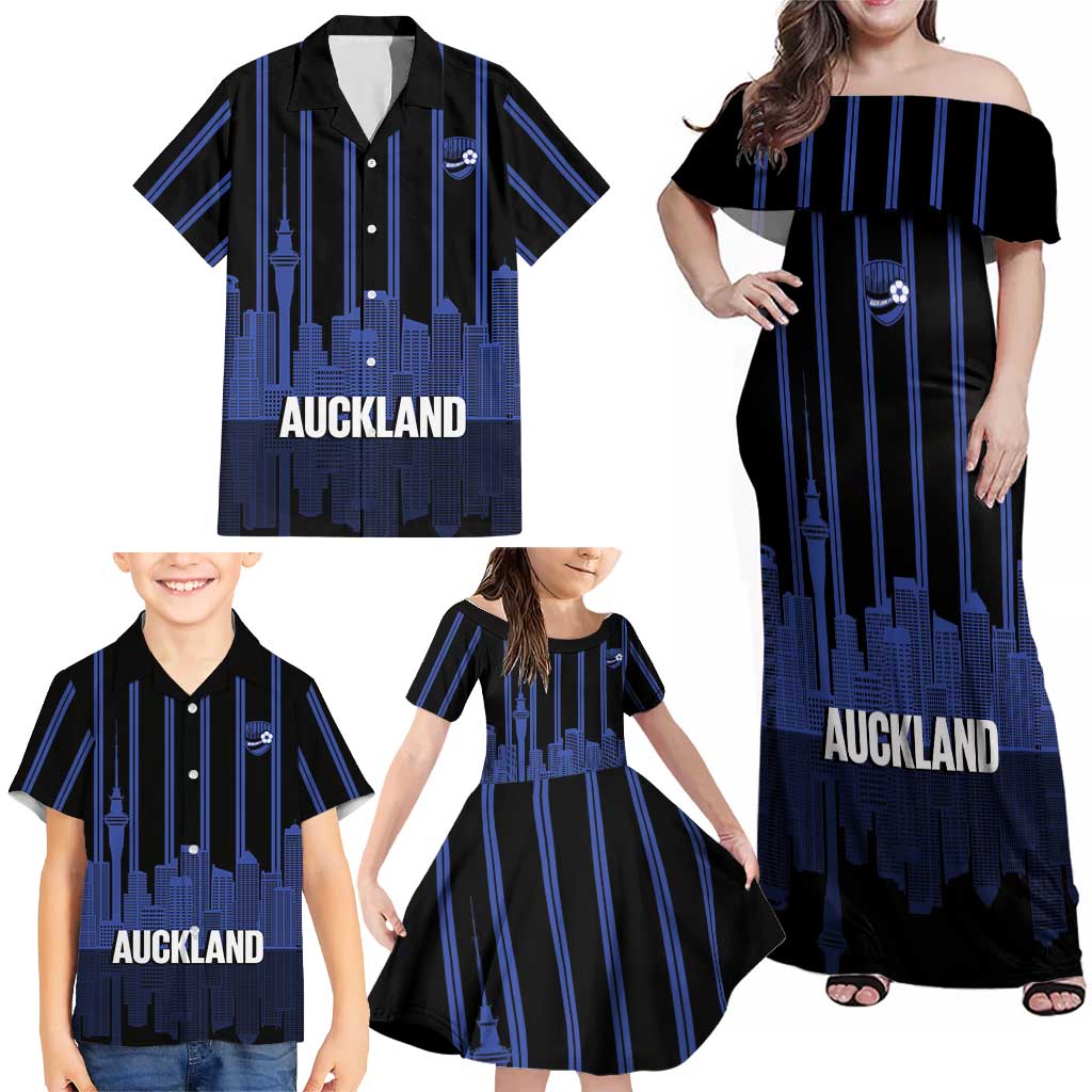 New Zealand Auckland Football Custom Family Matching Off Shoulder Maxi Dress and Hawaiian Shirt Go City of Sails Est 2025 LT14 - Polynesian Pride