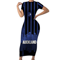 New Zealand Auckland Football Custom Family Matching Short Sleeve Bodycon Dress and Hawaiian Shirt Go City of Sails Est 2025 LT14 Mom's Dress Black - Polynesian Pride
