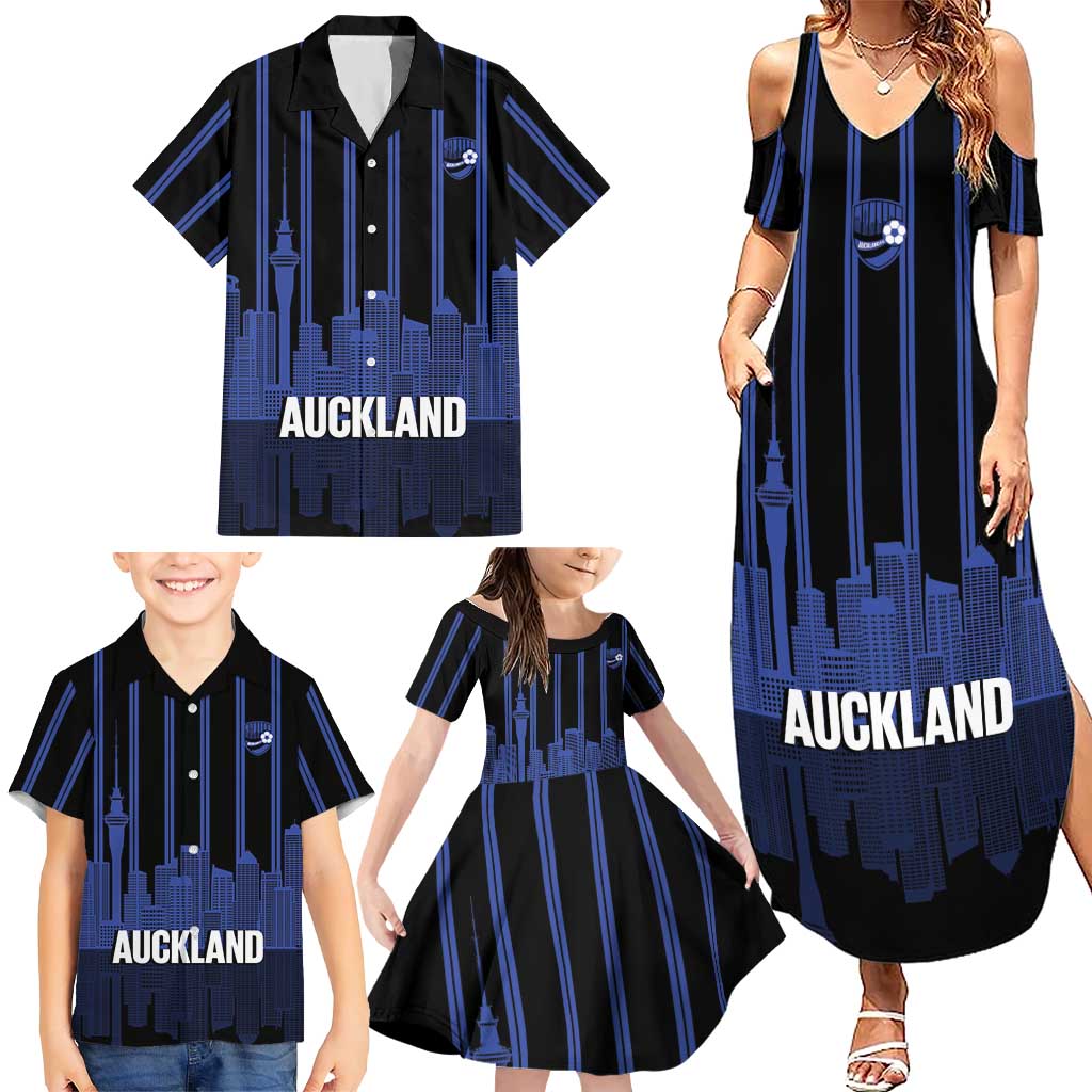 New Zealand Auckland Football Custom Family Matching Summer Maxi Dress and Hawaiian Shirt Go City of Sails Est 2025 LT14 - Polynesian Pride