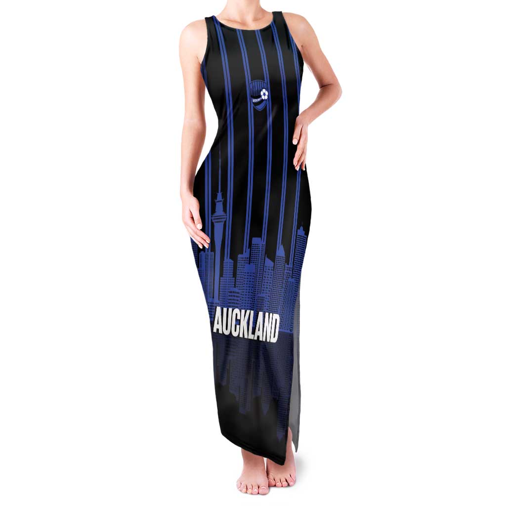 New Zealand Auckland Football Custom Family Matching Tank Maxi Dress and Hawaiian Shirt Go City of Sails Est 2025 LT14 Mom's Dress Black - Polynesian Pride