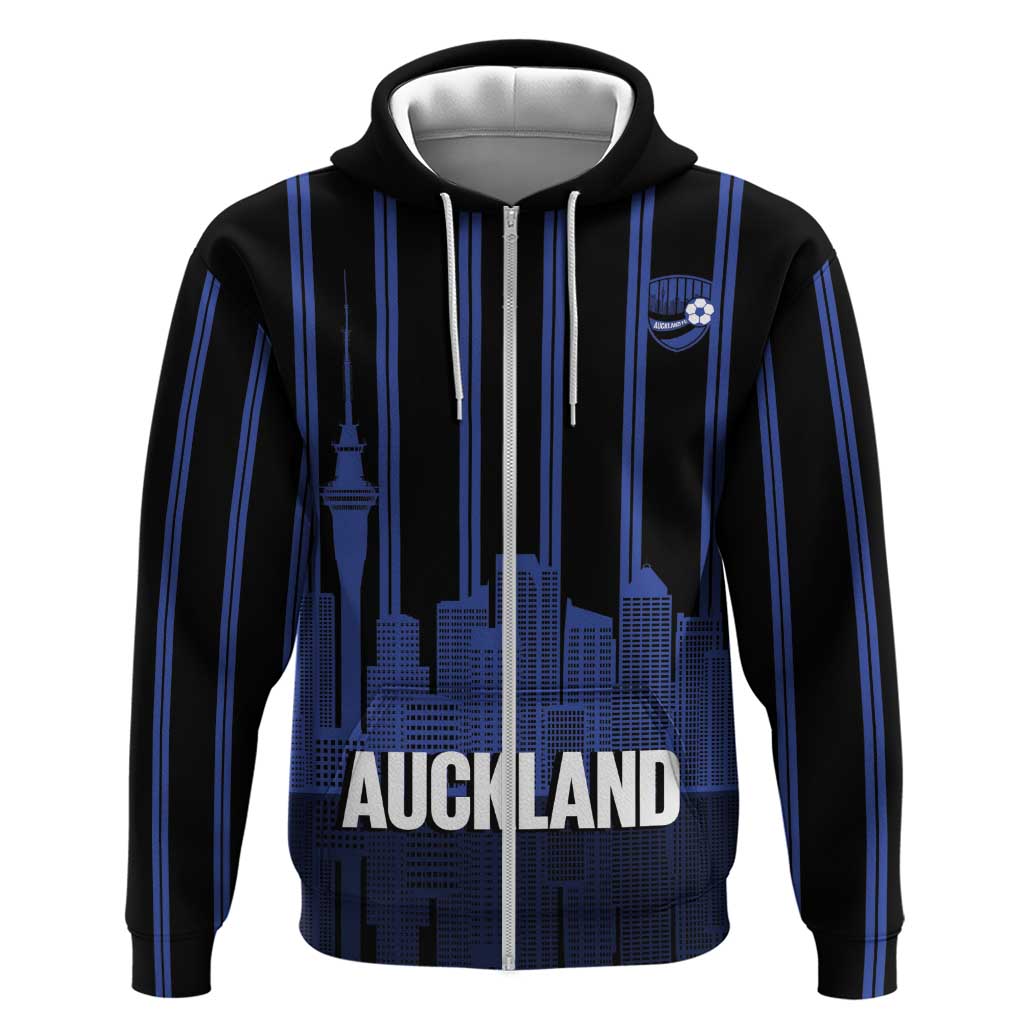 New Zealand Auckland Football Custom Hoodie Go City of Sails Est 2025 LT14 Zip Hoodie Black - Polynesian Pride