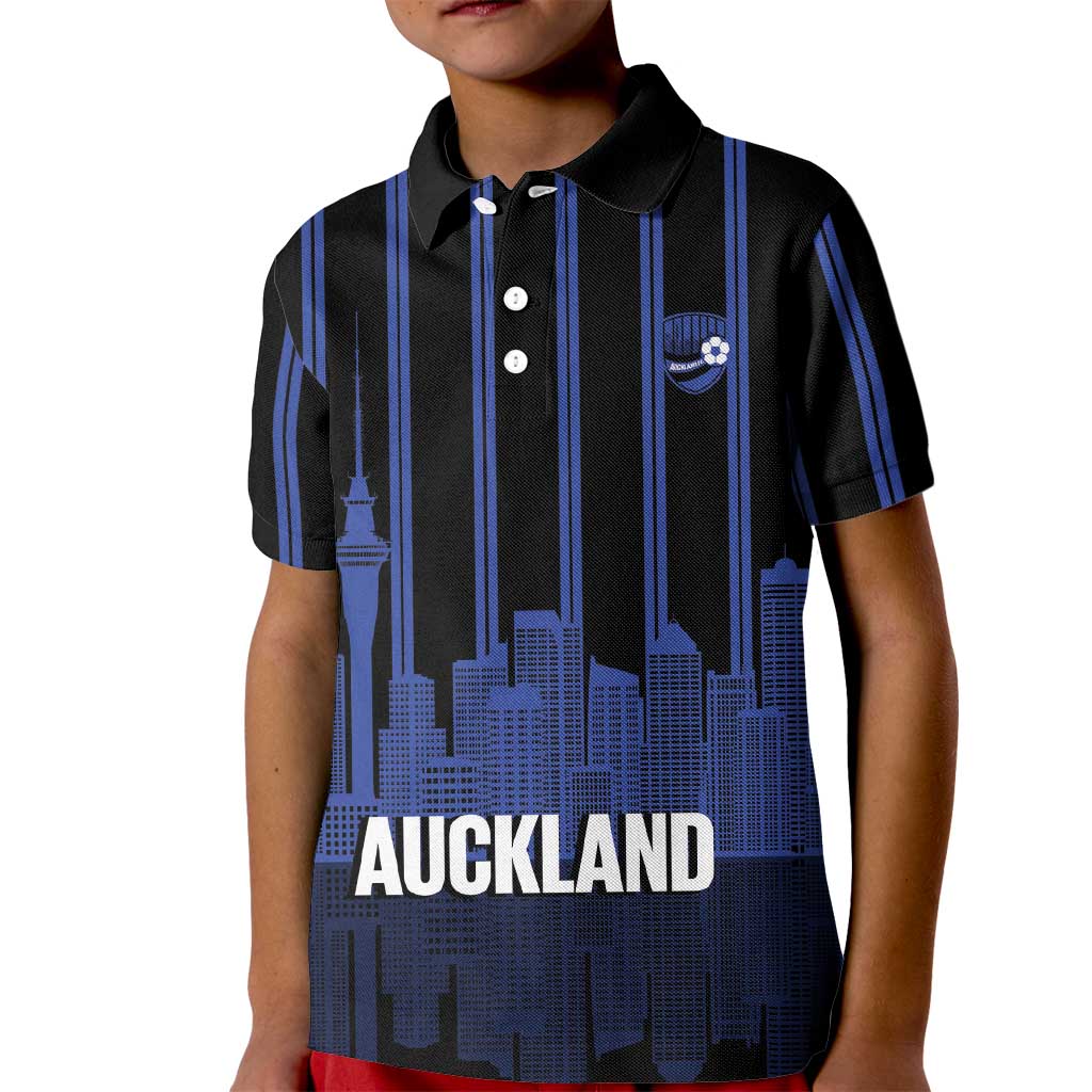 New Zealand Auckland Football Custom Kid Polo Shirt Go City of Sails Est 2025 LT14 Kid Black - Polynesian Pride