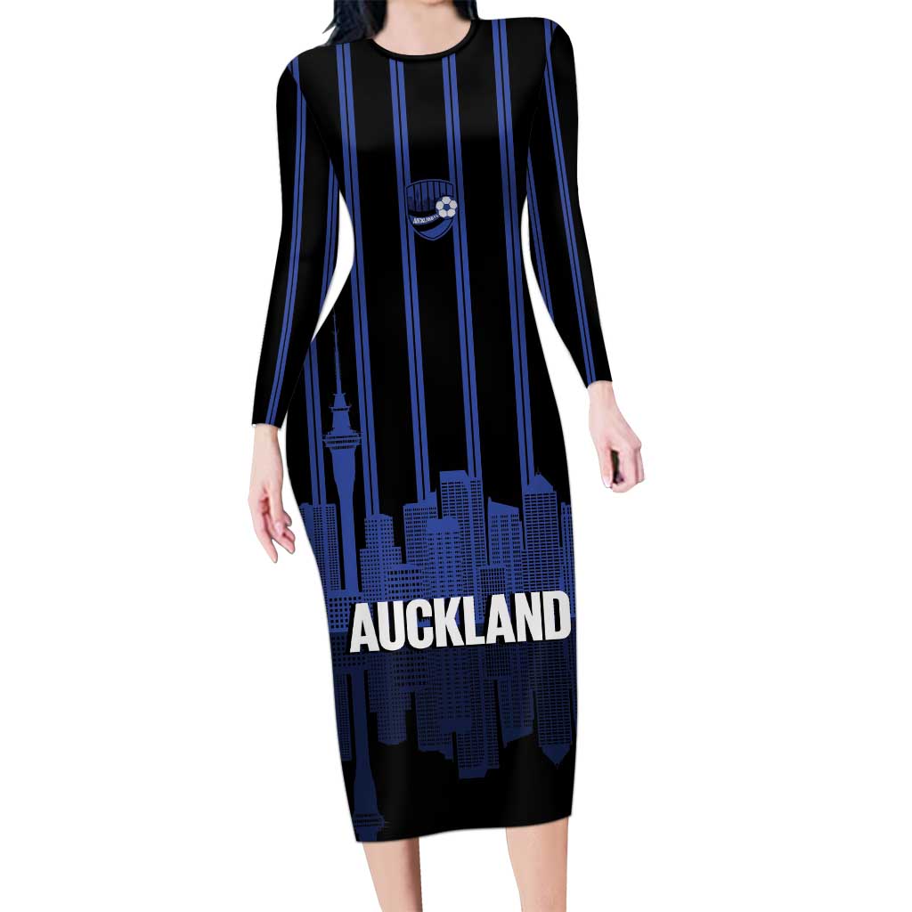 New Zealand Auckland Football Custom Long Sleeve Bodycon Dress Go City of Sails Est 2025 LT14 Long Dress Black - Polynesian Pride